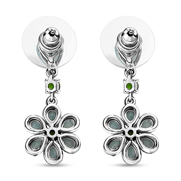 Grandidierite and Chrome Diopside Floral Dangle Earrings in Platinum Over Sterling Silver 4.50 ctw