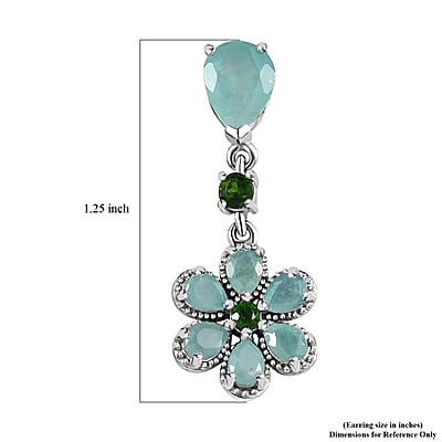Grandidierite and Chrome Diopside Floral Dangle Earrings in Platinum Over Sterling Silver 4.50 ctw