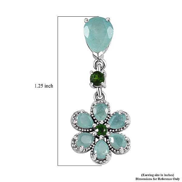 Grandidierite and Chrome Diopside Floral Dangle Earrings in Platinum Over Sterling Silver 4.50 ctw
