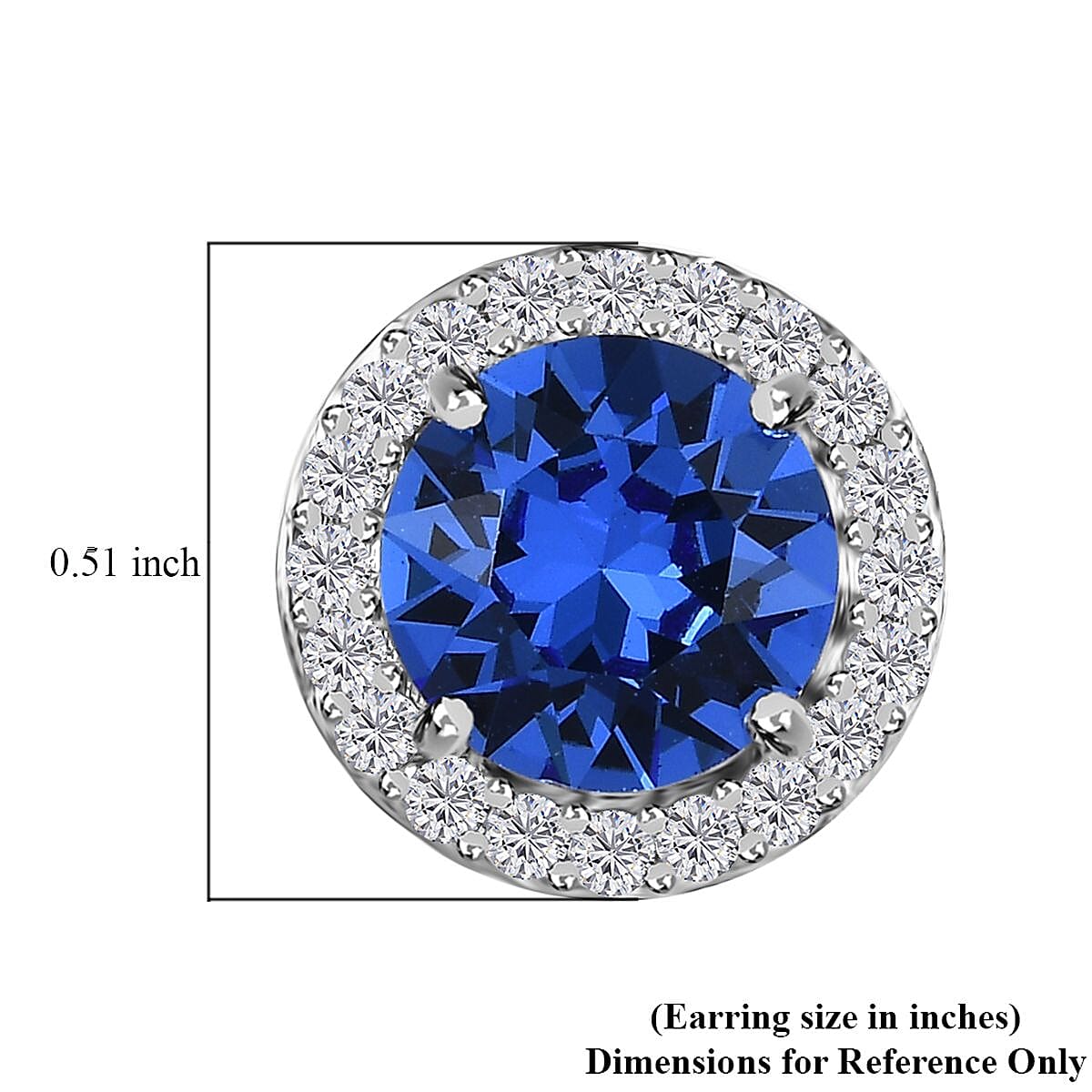 Designer Premium Sapphire Color Austrian Crystal and Simulated Diamond Halo Stud Earrings in Platinum Over Sterling Silver