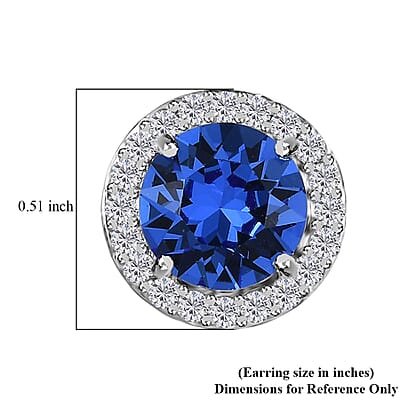 Designer Premium Sapphire Color Austrian Crystal and Simulated Diamond Halo Stud Earrings in Platinum Over Sterling Silver