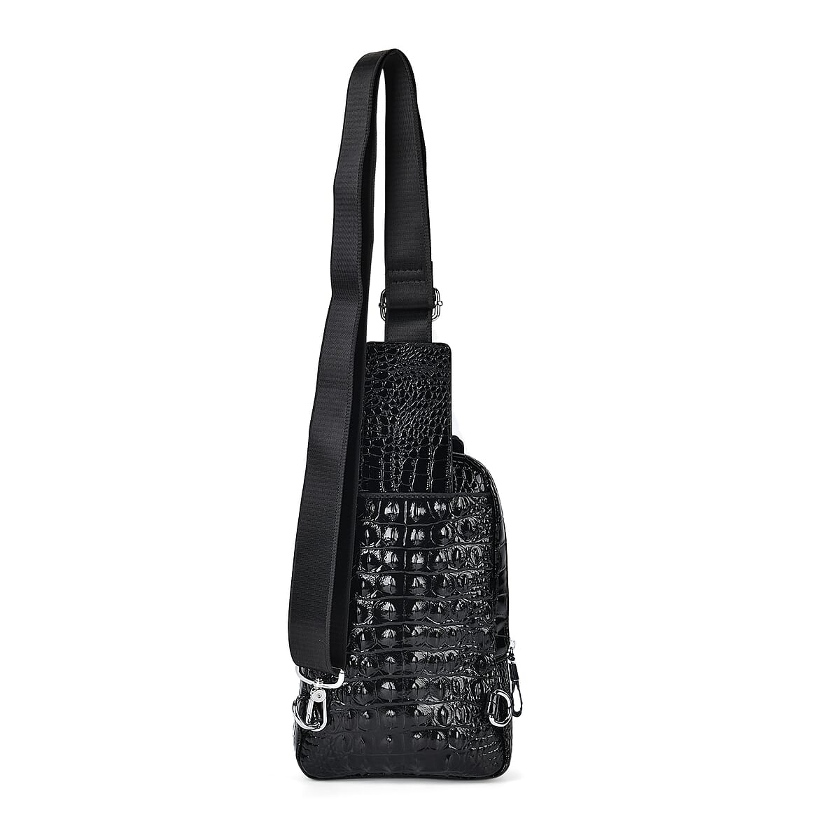 Black Genuine Leather Croco Embossed Sling Bag image number 5