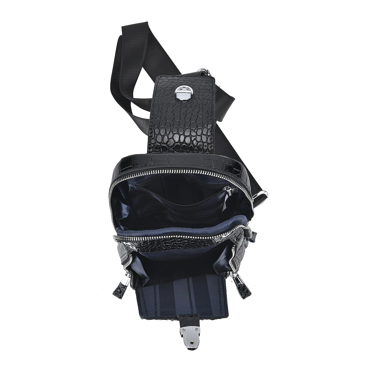 Black Genuine Leather Croco Embossed Sling Bag image number 7