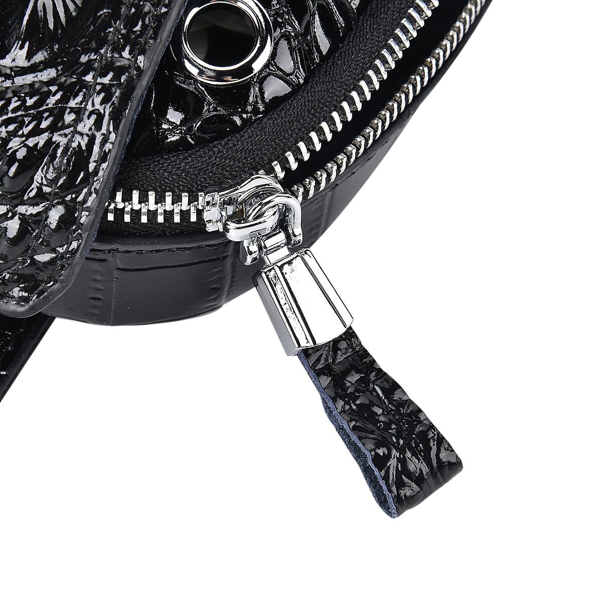 Black Genuine Leather Croco Embossed Sling Bag image number 8