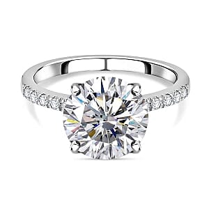 Moissanite 3.59 ctw Ring in Platinum Over Sterling Silver (Size 11.5)