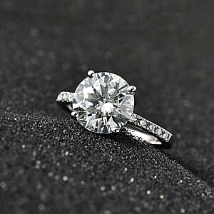 Moissanite 3.59 ctw Ring in Platinum Over Sterling Silver (Size 11.5)