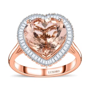 Luxoro 14K Rose Gold AAA Marropino Morganite and G-H I2 Diamond Heart Ring (Size 6.0) 4.50 Grams 5.10 ctw