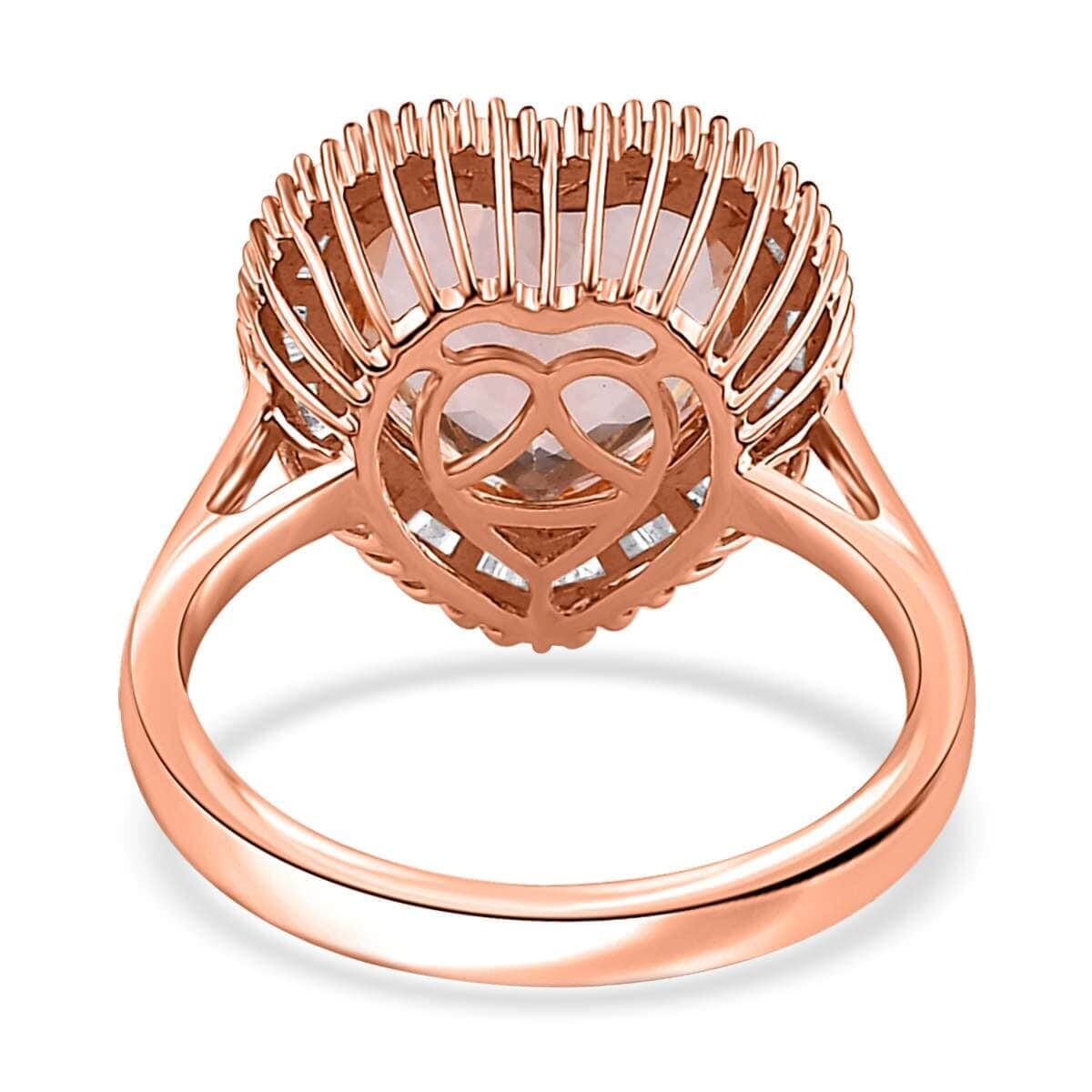 Luxoro 14K Rose Gold AAA Marropino Morganite and G-H I2 Diamond Heart Ring (Size 6.0) 4.50 Grams 5.10 ctw image number 4