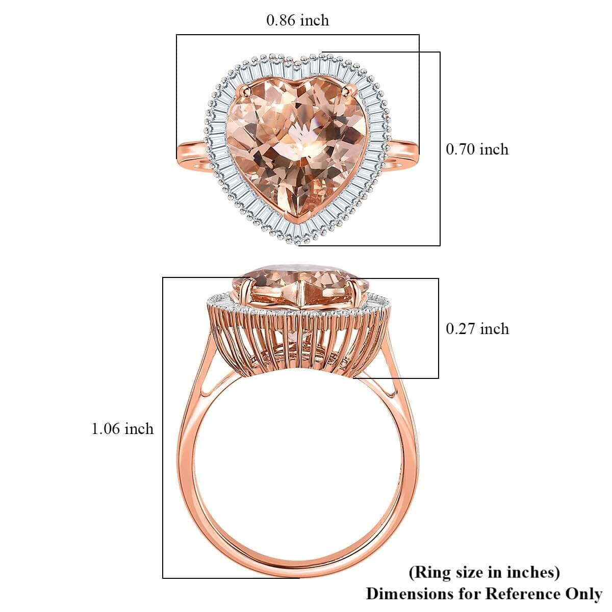 Luxoro 14K Rose Gold AAA Marropino Morganite and G-H I2 Diamond Heart Ring (Size 6.0) 4.50 Grams 5.10 ctw image number 5