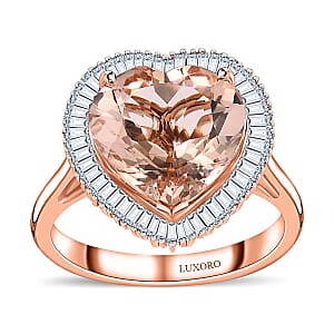 Luxoro 14K Rose Gold AAA Marropino Morganite and G-H I2 Diamond Heart Ring (Size 7.0) 4.50 Grams 5.10 ctw