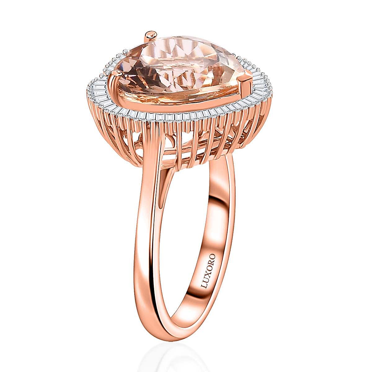 Luxoro 14K Rose Gold AAA Marropino Morganite and G-H I2 Diamond Heart Ring (Size 7.0) 4.50 Grams 5.10 ctw image number 3