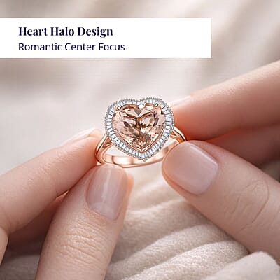 Luxoro 14K Rose Gold AAA Marropino Morganite and G-H I2 Diamond Heart Ring (Size 7.0) 4.50 Grams 5.10 ctw