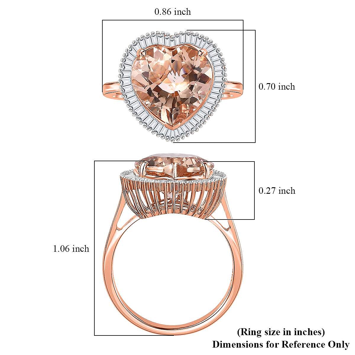 Luxoro 14K Rose Gold AAA Marropino Morganite and G-H I2 Diamond Heart Ring (Size 7.0) 4.50 Grams 5.10 ctw image number 5