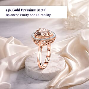 Luxoro 14K Rose Gold AAA Marropino Morganite and G-H I2 Diamond Heart Ring (Size 8.0) 4.50 Grams 5.10 ctw