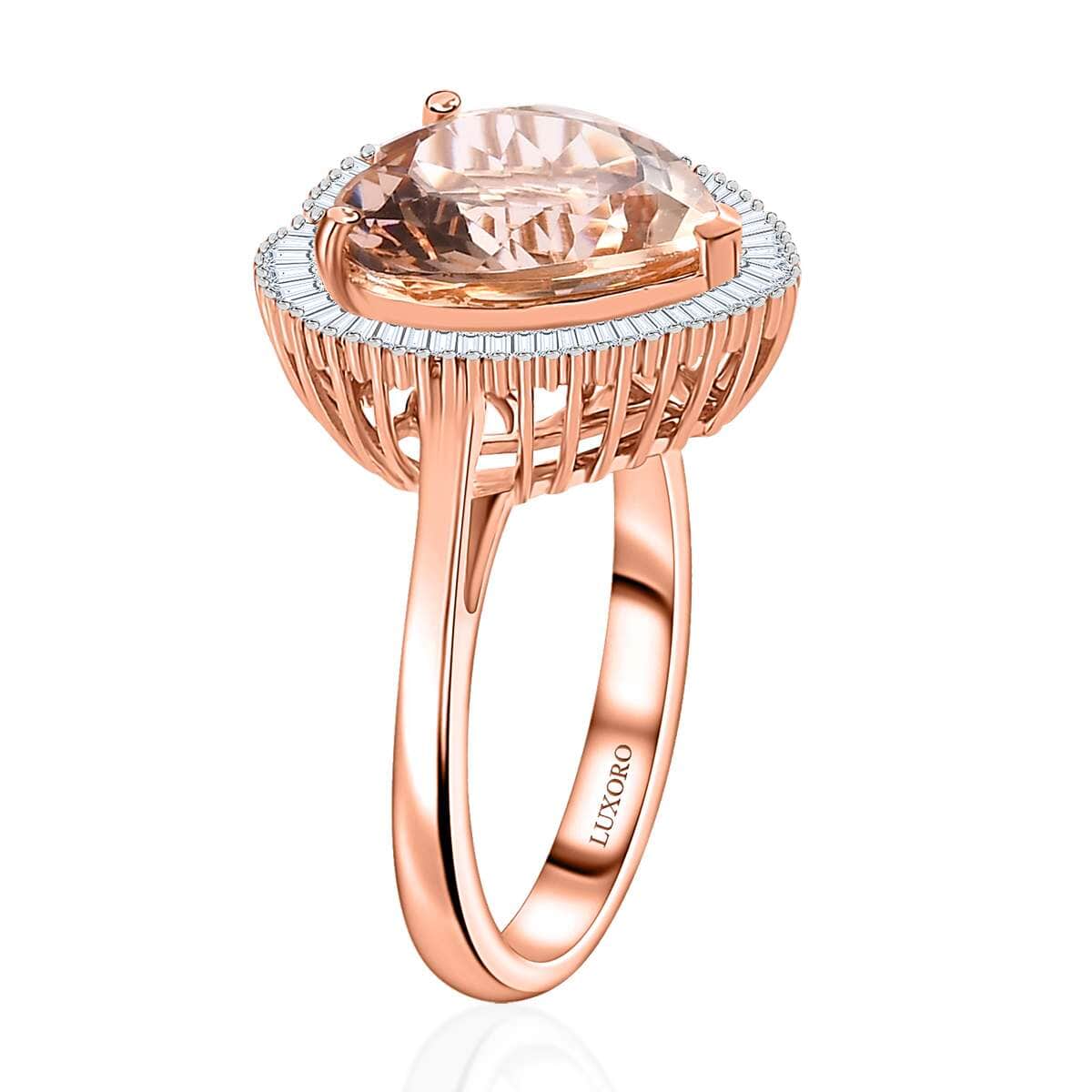 Luxoro 14K Rose Gold AAA Marropino Morganite and G-H I2 Diamond Heart Ring (Size 8.0) 4.50 Grams 5.10 ctw image number 3