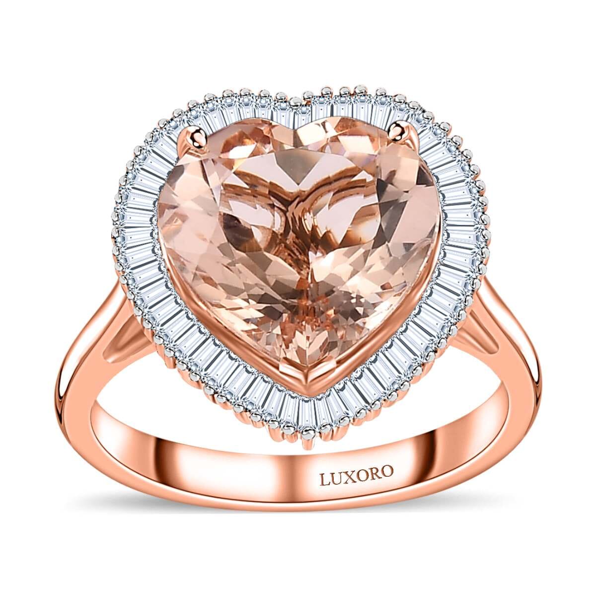 Luxoro 14K Rose Gold AAA Marropino Morganite and G-H I2 Diamond Heart Ring (Size 9.0) 4.50 Grams 5.10 ctw image number 0