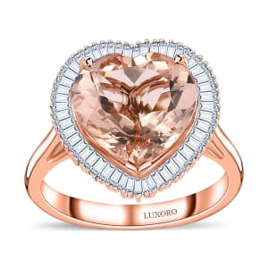 Luxoro 14K Rose Gold AAA Marropino Morganite and G-H I2 Diamond Heart Ring (Size 9.0) 4.50 Grams 5.10 ctw