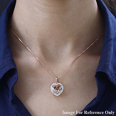Luxoro 14K Rose Gold AAA Marropino Morganite and G-H I2 Diamond Heart Pendant 5.10 ctw