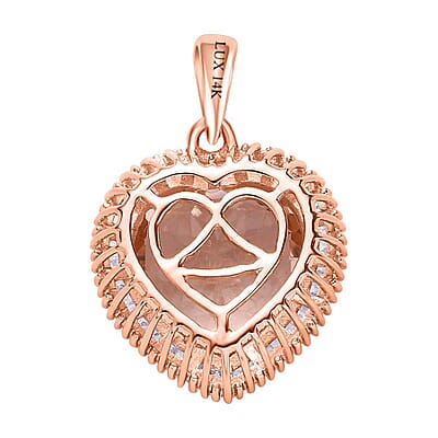 Luxoro 14K Rose Gold AAA Marropino Morganite and G-H I2 Diamond Heart Pendant 5.10 ctw
