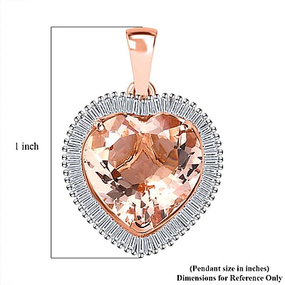 Luxoro 14K Rose Gold AAA Marropino Morganite and G-H I2 Diamond Heart Pendant 5.10 ctw