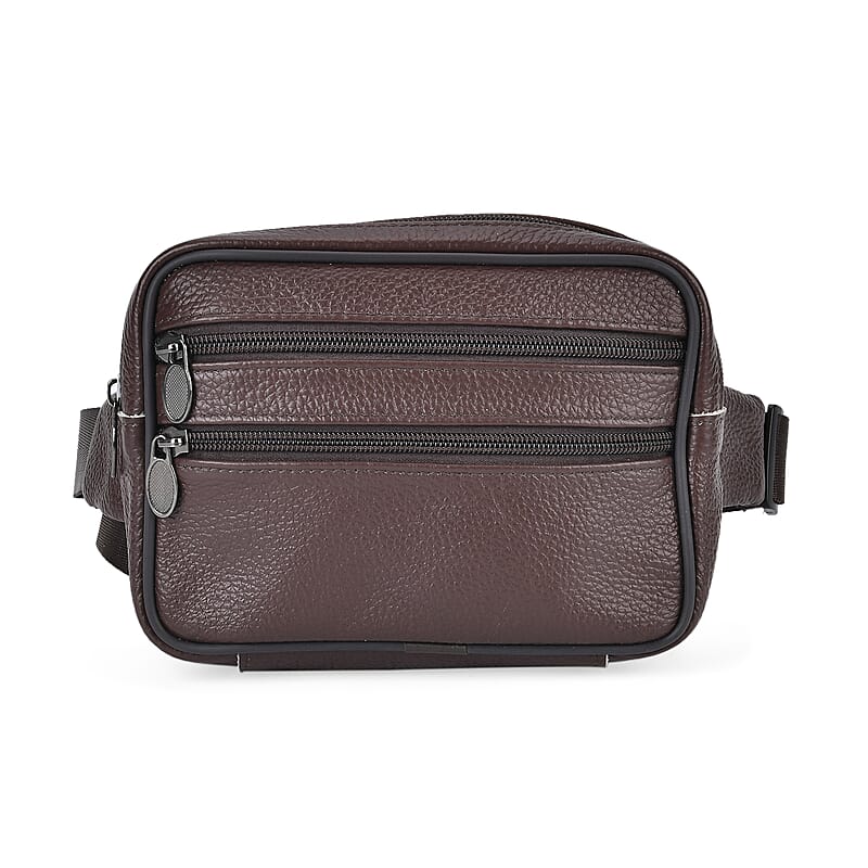Coffee Genuine Leather Rose Embossed Waist Bag