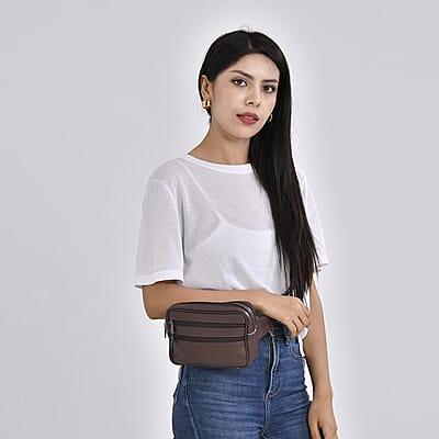 Coffee Genuine Leather Rose Embossed Waist Bag