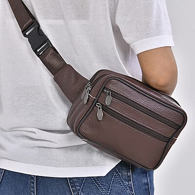 Coffee Genuine Leather Rose Embossed Waist Bag