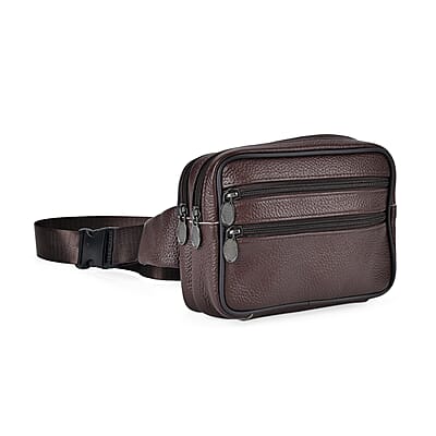 Coffee Genuine Leather Rose Embossed Waist Bag