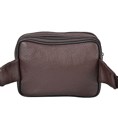 Coffee Genuine Leather Rose Embossed Waist Bag