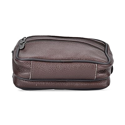 Coffee Genuine Leather Rose Embossed Waist Bag