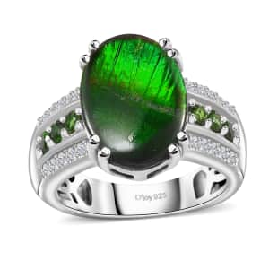 Canadian Ammolite and Multi Gemstone Ring in Platinum Over Sterling Silver (Size 10.0) 0.50 ctw