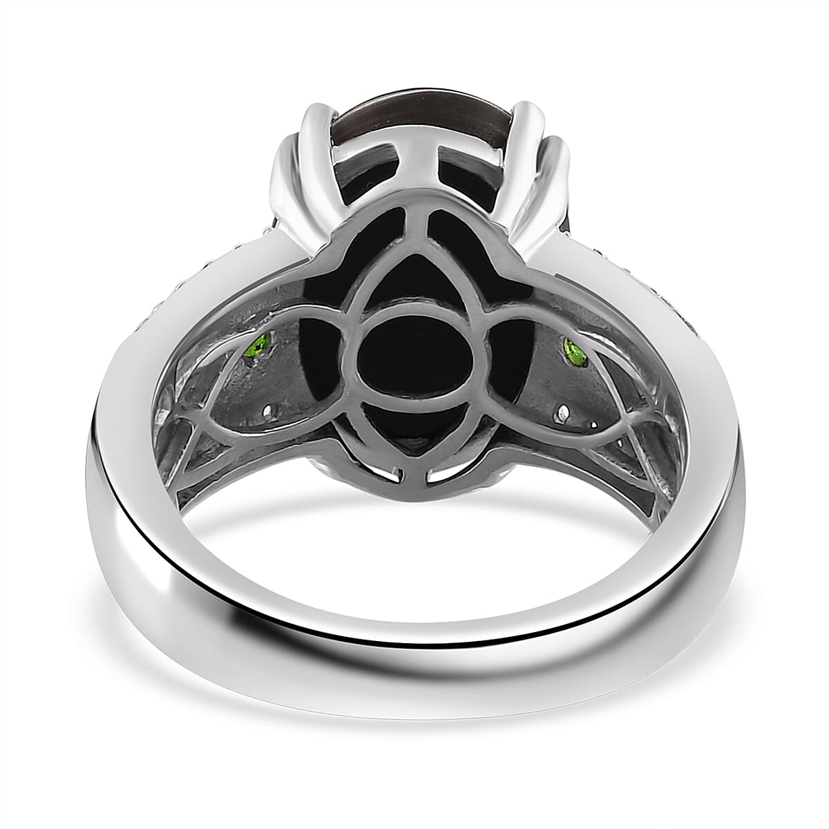 Canadian Ammolite and Multi Gemstone Ring in Platinum Over Sterling Silver (Size 10.0) 0.50 ctw