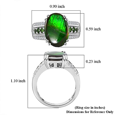 Canadian Ammolite and Multi Gemstone Ring in Platinum Over Sterling Silver (Size 10.0) 0.50 ctw