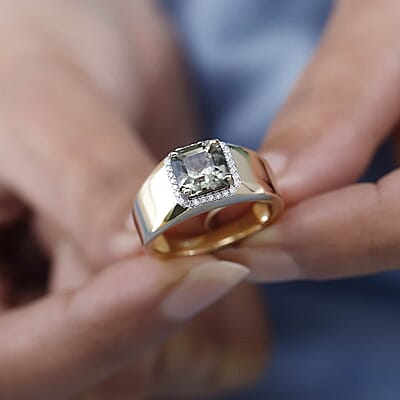 Luxoro 14K Yellow Gold AAA Turkizite and G-H I2 Diamond Men's Ring (Size 9.0) 6.40 Grams 3.00 ctw