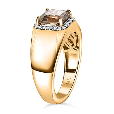 Luxoro 14K Yellow Gold AAA Turkizite and G-H I2 Diamond Men's Ring (Size 9.0) 6.40 Grams 3.00 ctw