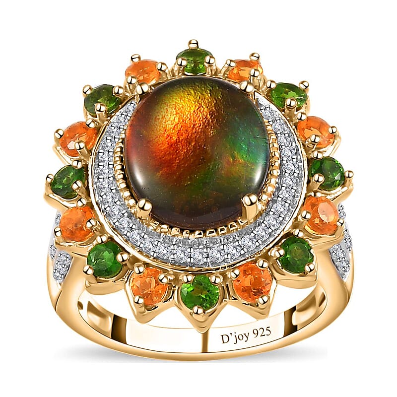 Canadian Ammolite and Multi Gemstone Floral Ring in Vermeil Yellow Gold Over Sterling Silver (Size 10.0) 1.75 ctw