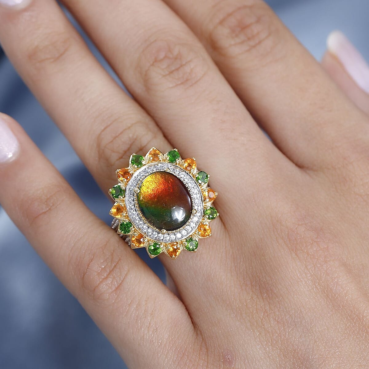 Canadian Ammolite and Multi Gemstone Ring in Vermeil Yellow Gold Over Sterling Silver (Size 10.0) 5.25 ctw image number 2