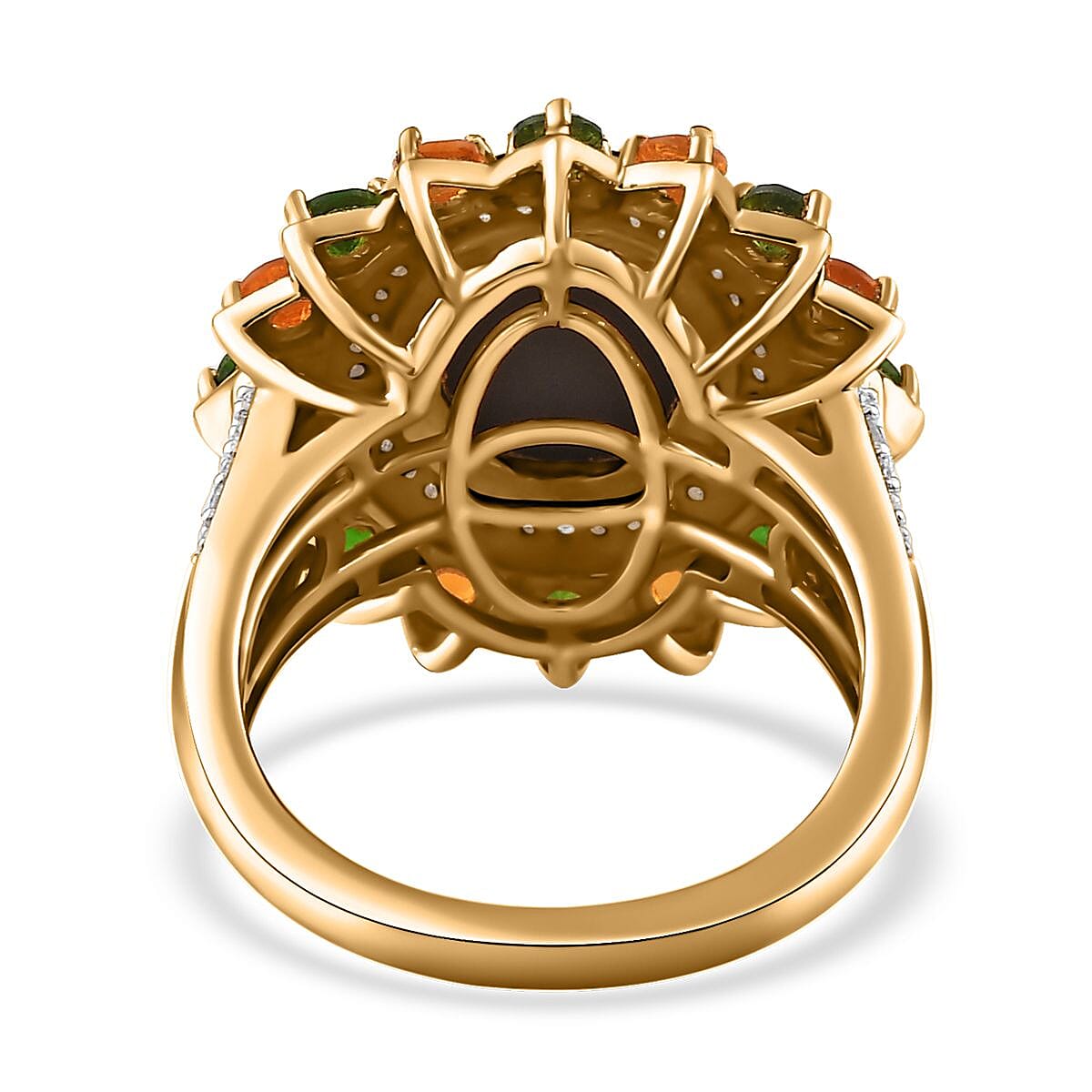 Canadian Ammolite and Multi Gemstone Floral Ring in Vermeil Yellow Gold Over Sterling Silver (Size 10.0) 1.75 ctw