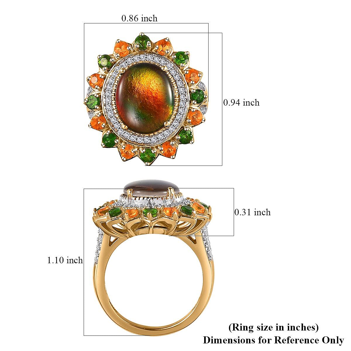 Canadian Ammolite and Multi Gemstone Floral Ring in Vermeil Yellow Gold Over Sterling Silver (Size 10.0) 1.75 ctw