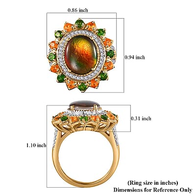 Canadian Ammolite and Multi Gemstone Floral Ring in Vermeil Yellow Gold Over Sterling Silver (Size 10.0) 1.75 ctw