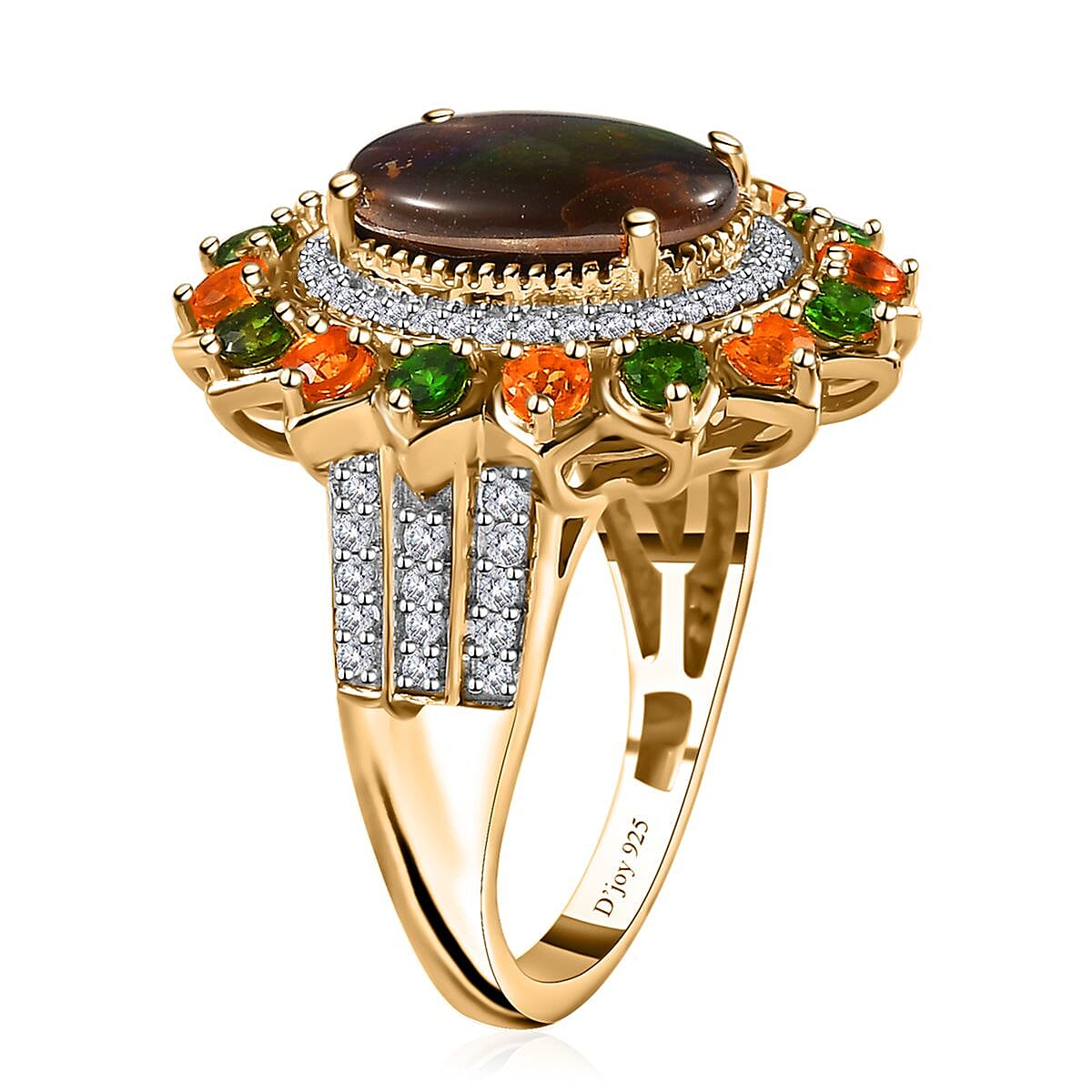 Canadian Ammolite and Multi Gemstone Floral Ring in Vermeil Yellow Gold Over Sterling Silver (Size 6.0) 1.75 ctw image number 3