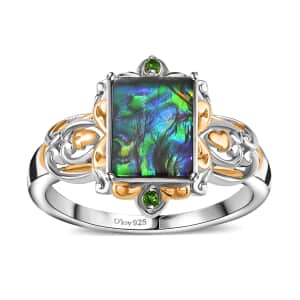Canadian Ammolite and Chrome Diopside Ring in Vermeil YG and Platinum Over Sterling Silver (Size 10.0)
