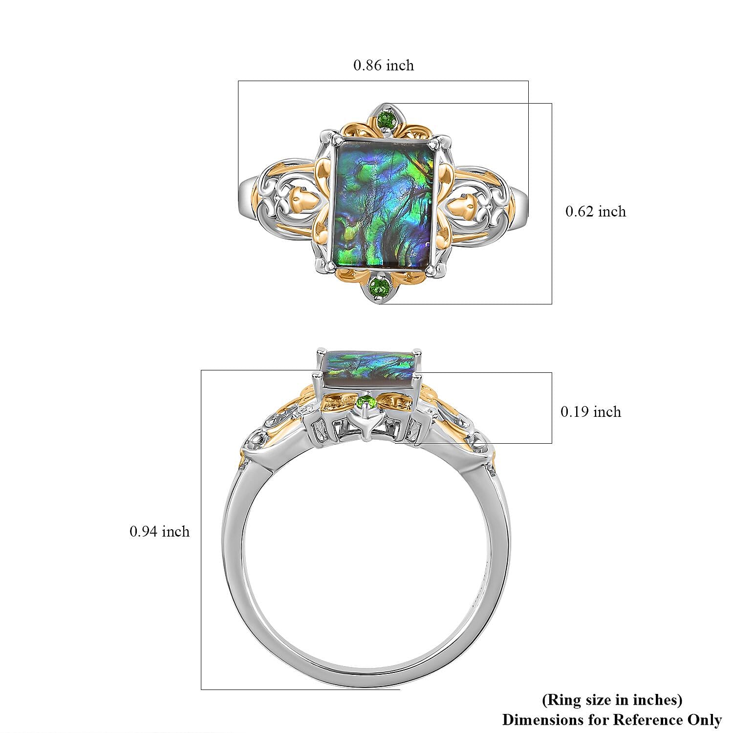 Canadian Ammolite and Chrome Diopside Ring in Vermeil YG and Platinum Over Sterling Silver (Size 10.0)