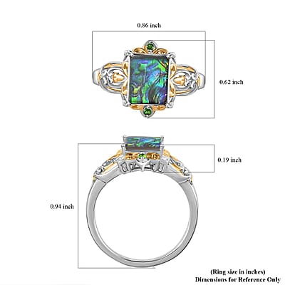 Canadian Ammolite and Chrome Diopside Ring in Vermeil YG and Platinum Over Sterling Silver (Size 10.0)