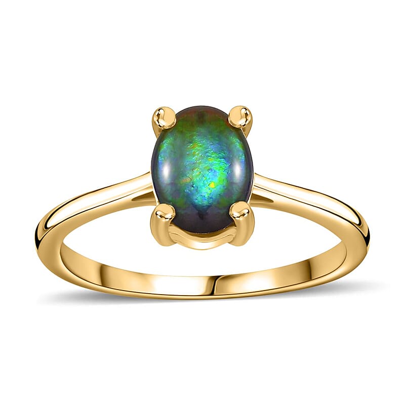 Canadian Ammolite Solitaire Ring in Vermeil Yellow Gold Over Sterling Silver (Size 10.0)