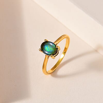 Canadian Ammolite Solitaire Ring in Vermeil Yellow Gold Over Sterling Silver (Size 10.0)