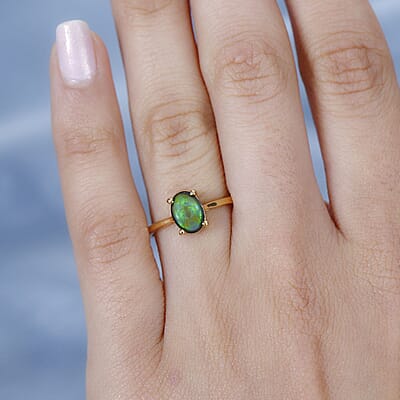 Canadian Ammolite Solitaire Ring in Vermeil Yellow Gold Over Sterling Silver (Size 10.0)