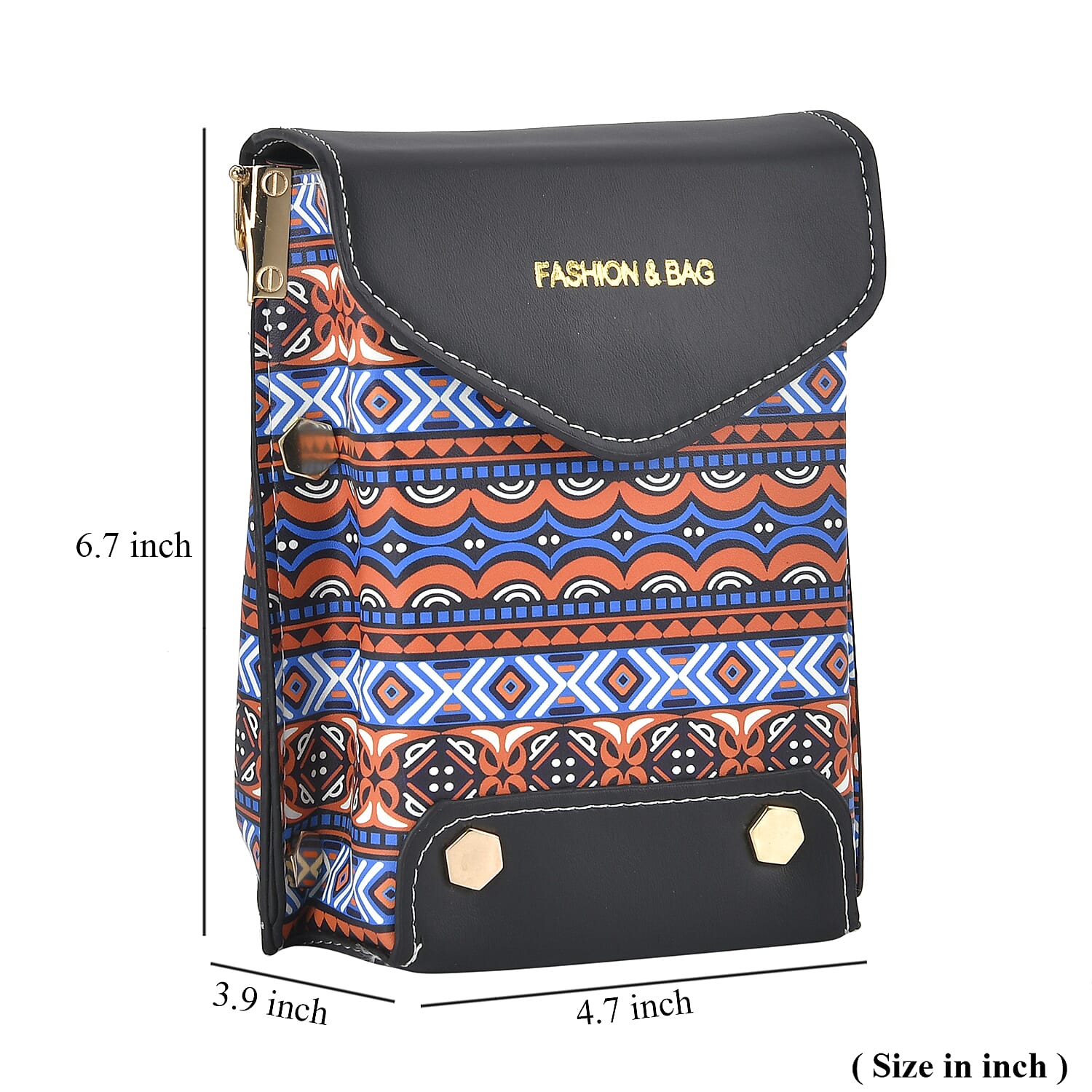 Orange with Blue Color Faux Leather Crossbody Bag with Shoulder Strap