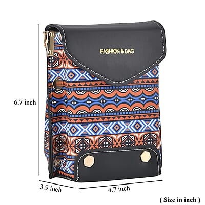 Orange with Blue Color Faux Leather Crossbody Bag with Shoulder Strap
