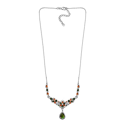 Canadian Ammolite and Multi Gemstone Necklace 18-20 Inches in Platinum Over Sterling Silver 3.60 ctw